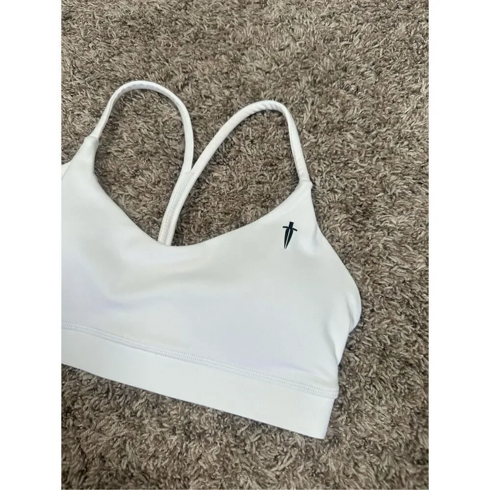NWOT Iron Willed Core V-neck Sports Bra White Gym Lifting XS Racerback Dagger
